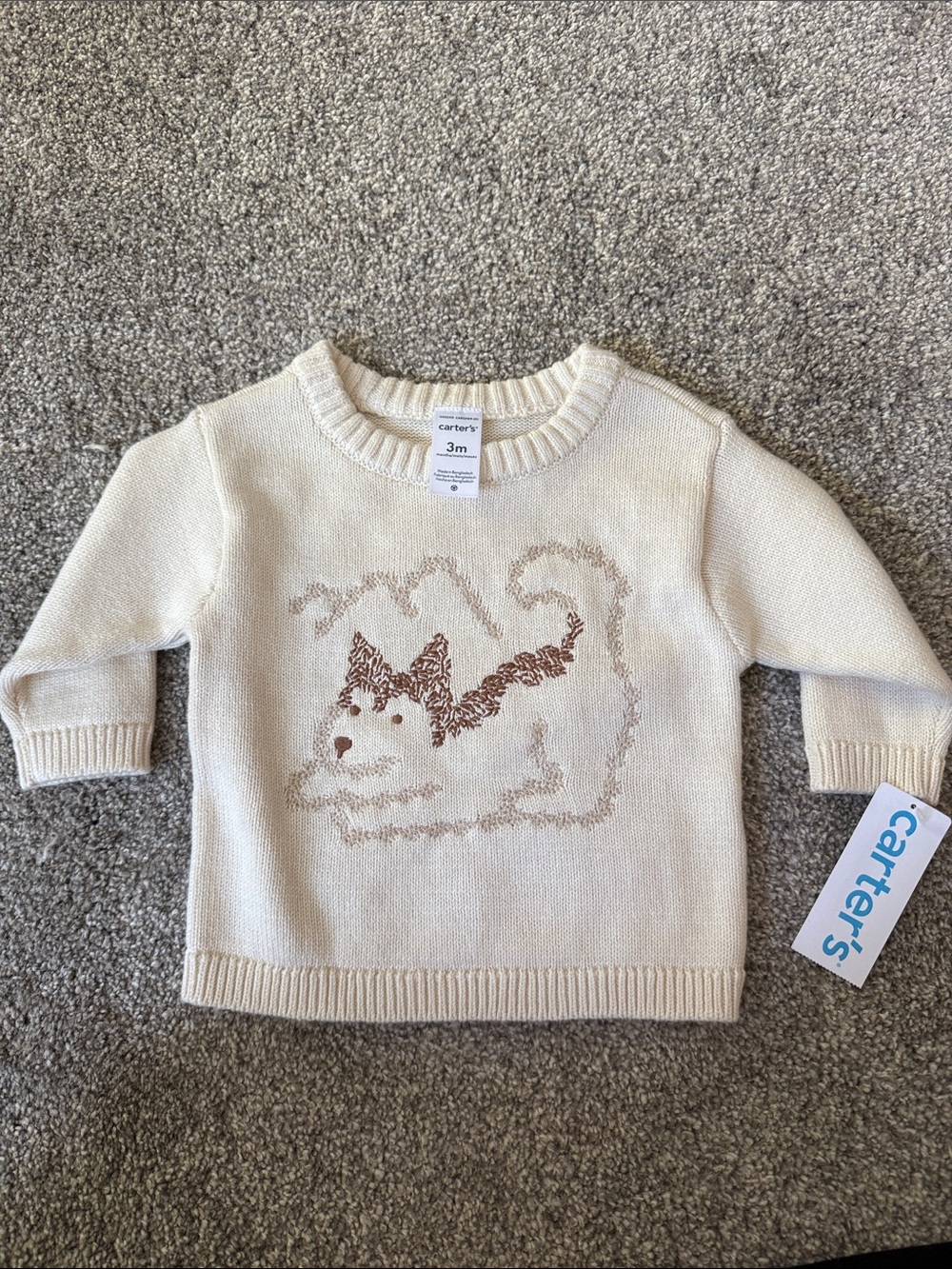 Carter's Cream Sweater with Brown Husky Knit